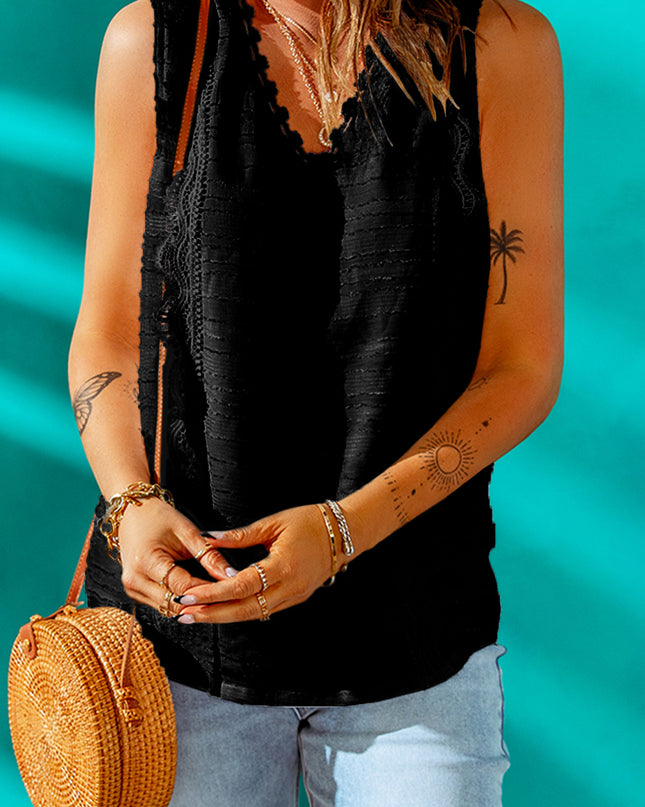 Scalloped Lace Trim V-Neck Tank
