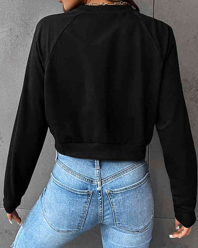 Round Neck Raglan Sleeve Heart Graphic Sweatshirt