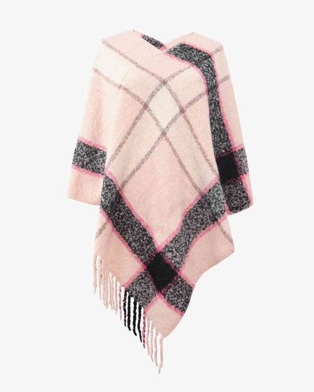 Plaid Fringe Detail Poncho
