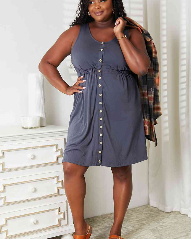 Double Take Sleeveless Button Down Magic Dress