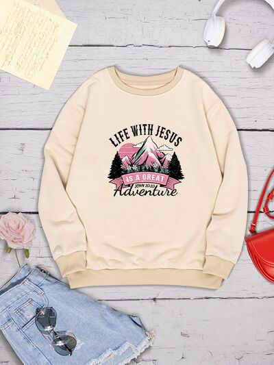 LIFE WITH JESUS IS A GREAT ADVENTURE Round Neck Sweatshirt