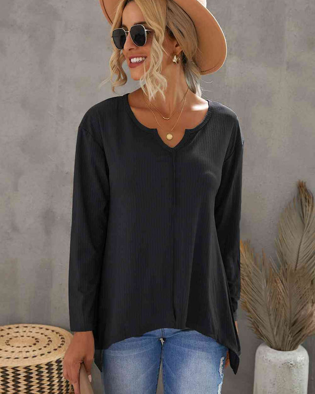 Notched Neck Asymmetric Hem Top