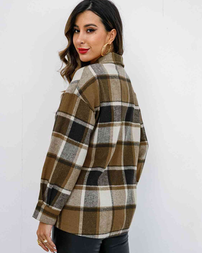 Plaid Button Up Collared Neck Jacket