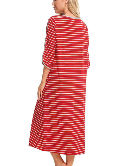 Round Neck Three-Quarter Sleeve Midi Night Dress