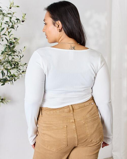 Heimish Full Size Ribbed Half Snap Long Sleeve Bodysuit
