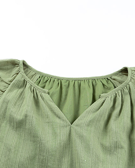 Ruffled Notched Neck Balloon Sleeve Blouse