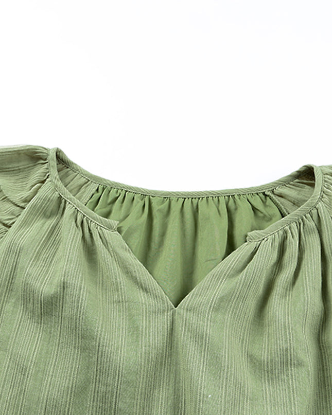 Ruffled Notched Neck Balloon Sleeve Blouse
