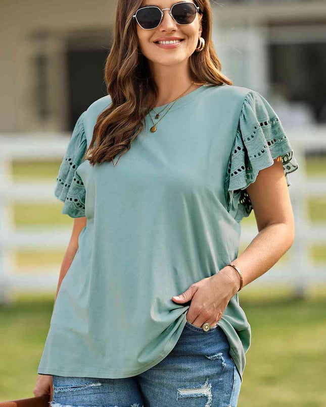 Plus Size Butterfly Sleeve Round Neck Top