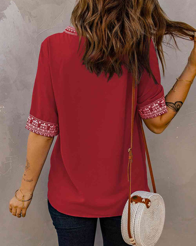 Embroidered V-Neck Top