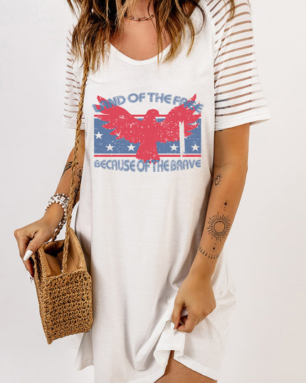 Slogan Graphic Sheer Striped Sleeve Tee Dress