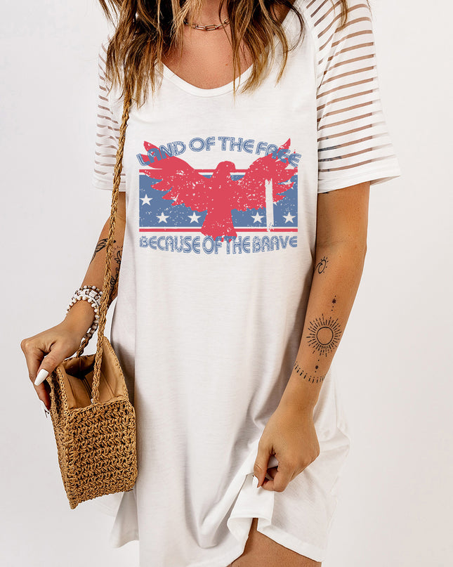 Slogan Graphic Sheer Striped Sleeve Tee Dress