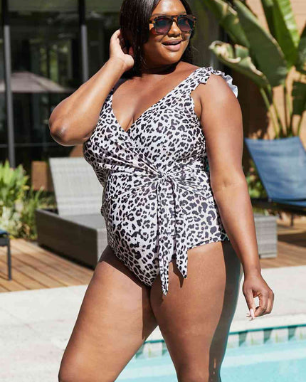 Marina West Swim Full Size Float On Ruffle Faux Wrap One-Piece in Cat