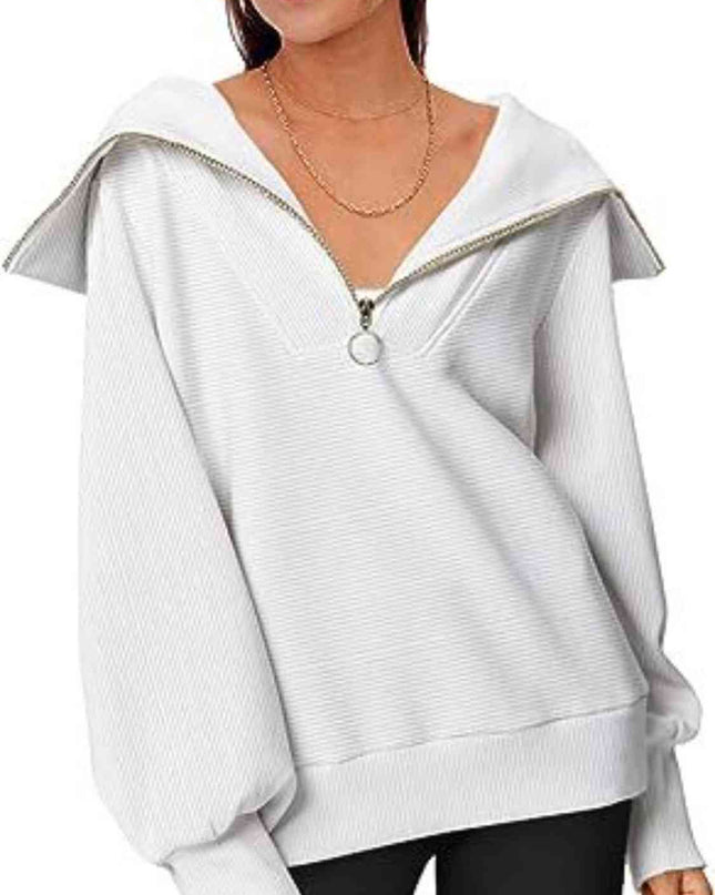 Half-Zip Lantern Sleeve Top