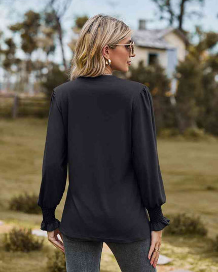 Notched Neck Flounce Sleeve Blouse
