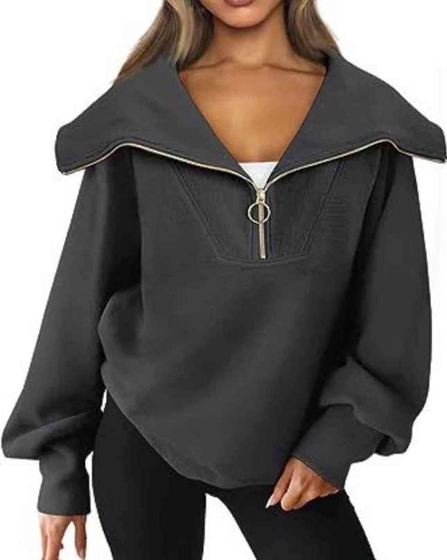 Half-Zip Lantern Sleeve Top