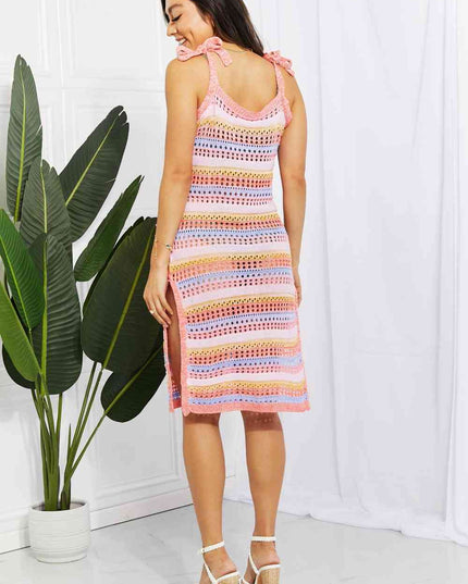 Striped Tie Shoulder Split Cover Up Dress