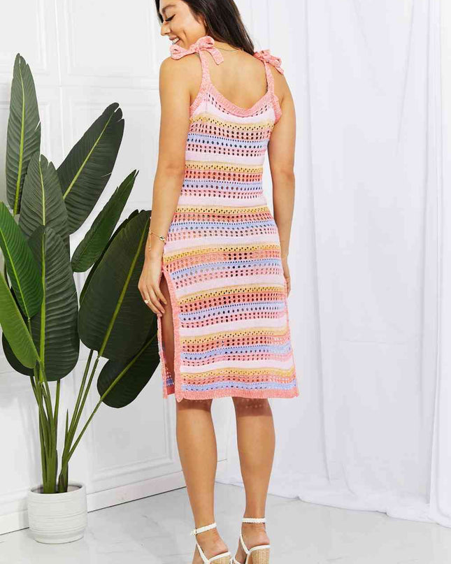 Striped Tie Shoulder Split Cover Up Dress