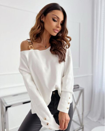 Asymmetrical Neck Buttoned Top