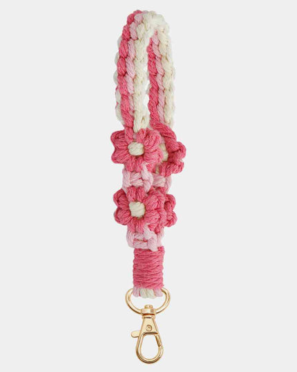 Flower Shape Wristlet Zinc Alloy Closure Macrame Key Chain