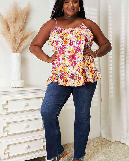 Double Take Floral Scoop Neck Ruffle Hem Cami