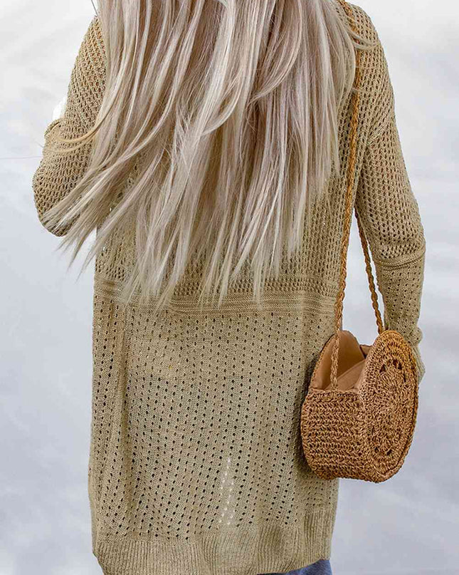 Double Take Openwork Dropped Shoulder Open Front Cardigan