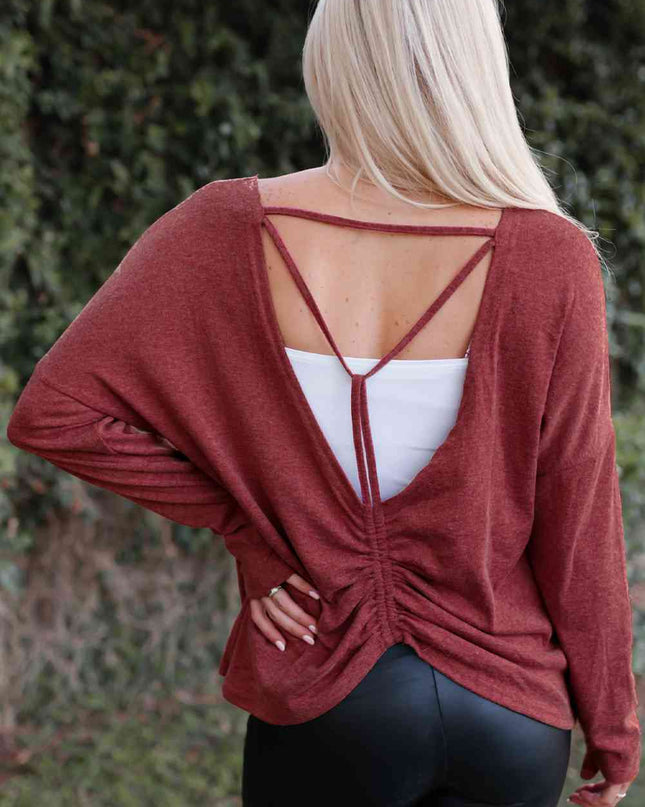 Open Back Gathered Detail Round Neck Top