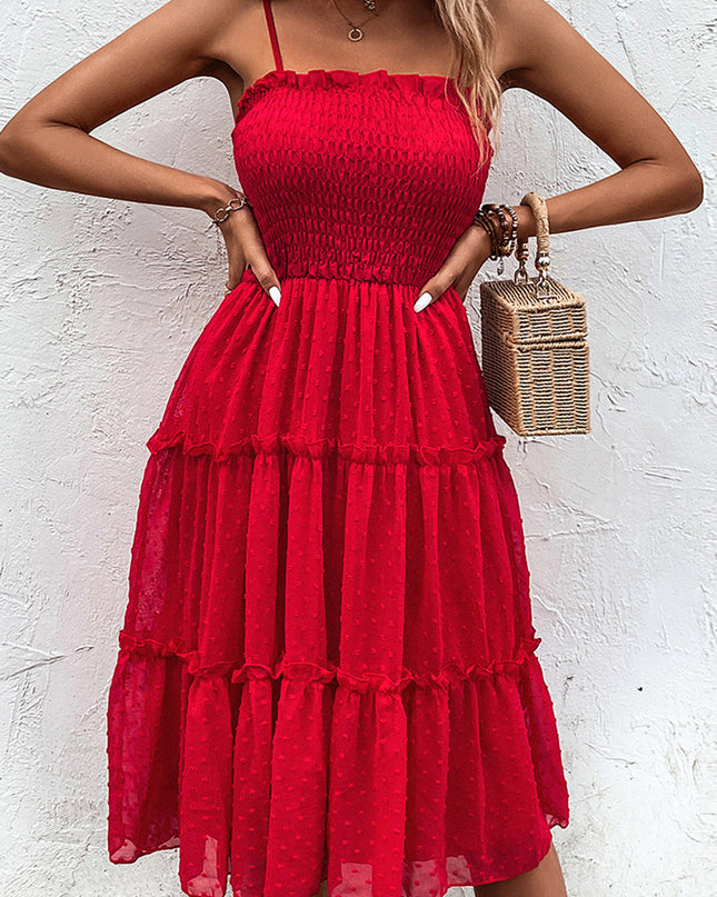 Smocked Sleeveless Swiss Dot Midi Dress