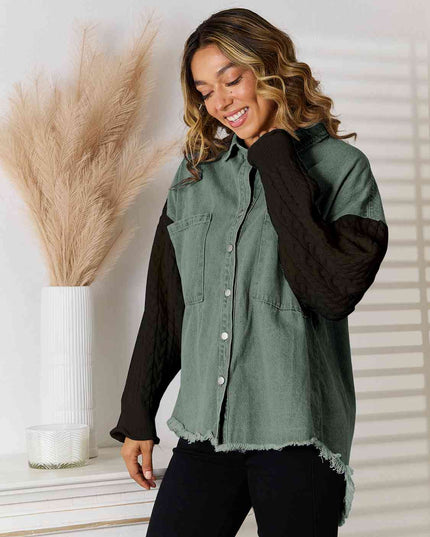 Raw Hem Contrast Button Up Jacket