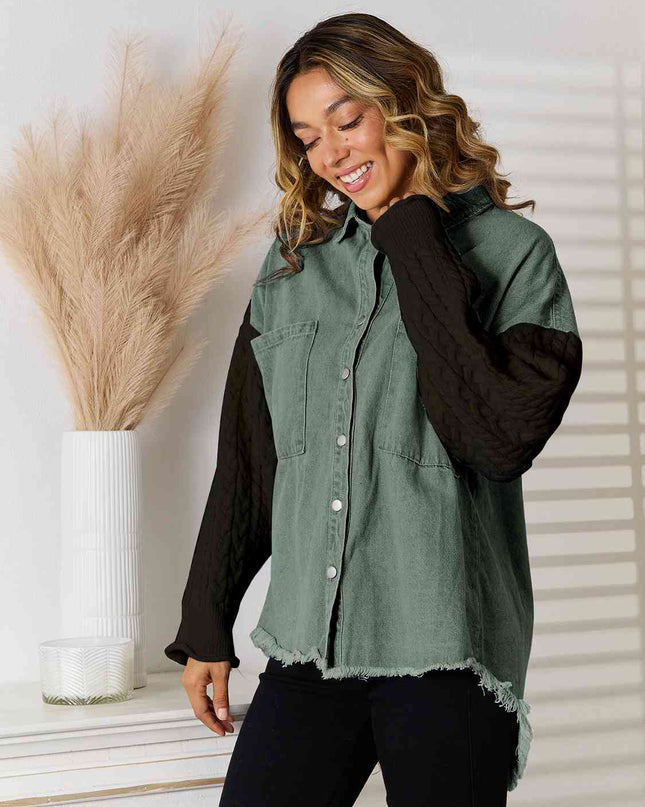 Raw Hem Contrast Button Up Jacket