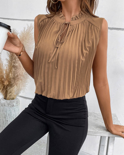 Pleated Tie Neck Tank Top