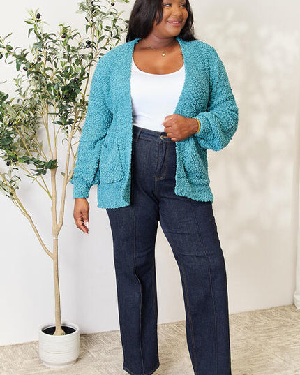 Zenana Falling For You Full Size Open Front Cardigan with Pockets