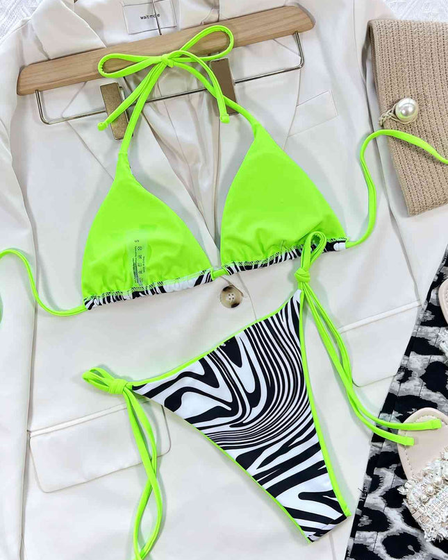 Zebra Print Halter Neck Bikini Set