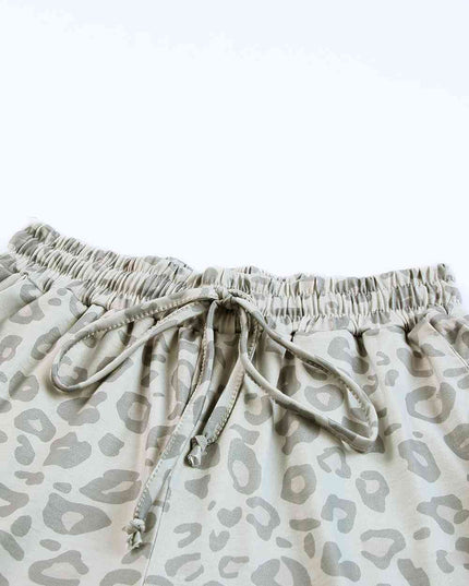 Leopard V-Neck Top and Drawstring Joggers Lounge Set