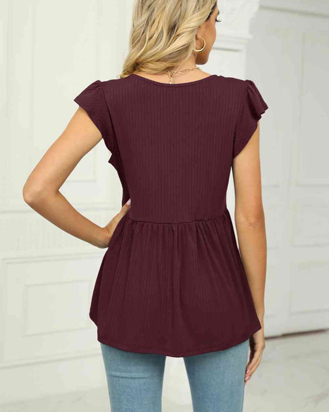 V-Neck Flutter Sleeve Babydoll Blouse