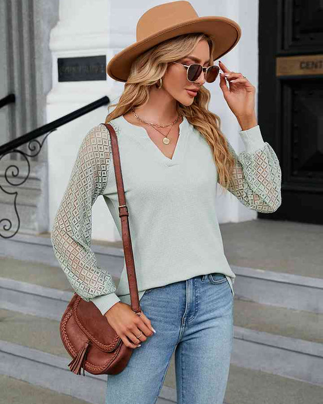 Notched Neck Raglan Sleeve Blouse
