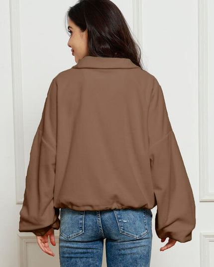 Half-Zip Collared Drop Shoulder Fleece Sweatshirt