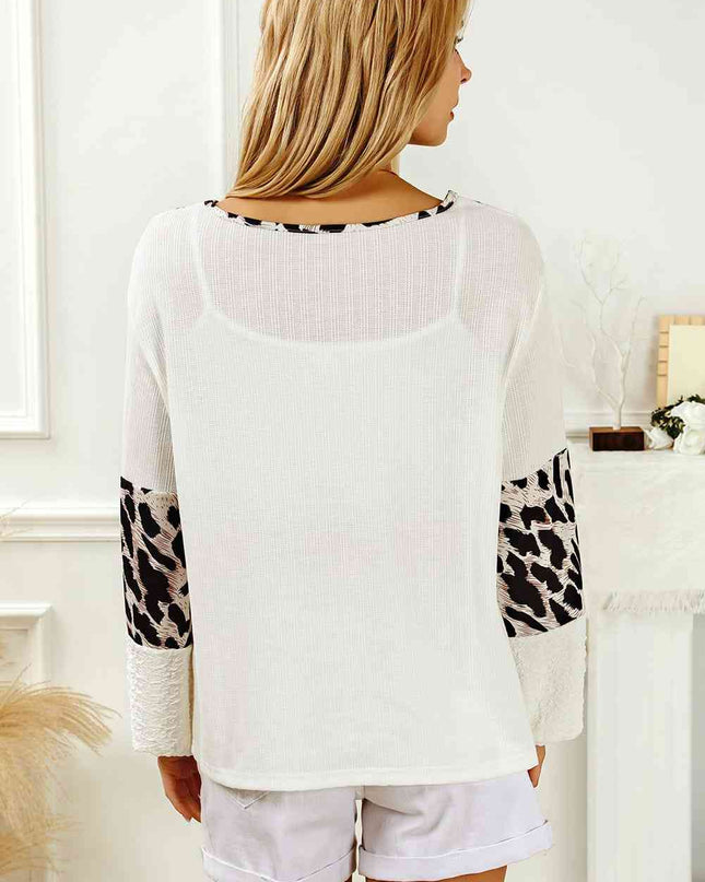 Printed Round Neck Long Sleeve Blouse