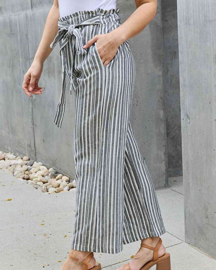 Heimish Find Your Path Full Size Paperbag Waist Striped Culotte Pants