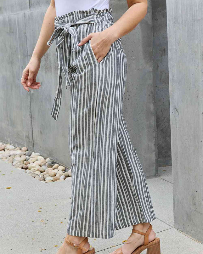 Heimish Find Your Path Full Size Paperbag Waist Striped Culotte Pants