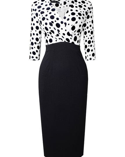 Surplice Neck Polka Dot Pencil Dress