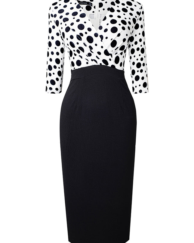 Surplice Neck Polka Dot Pencil Dress