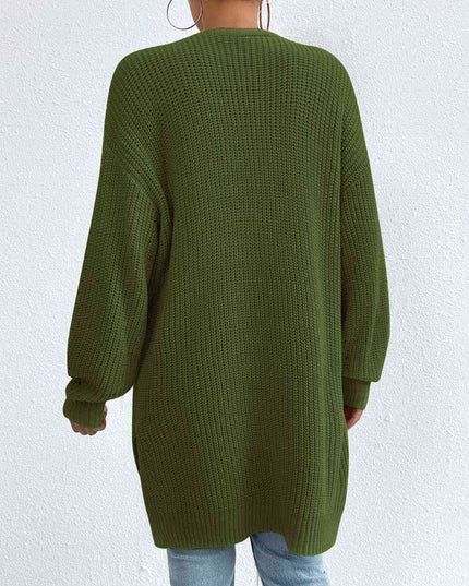 Open Front Dropped Shoulder Slit Cardigan