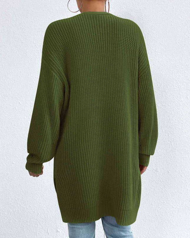 Open Front Dropped Shoulder Slit Cardigan