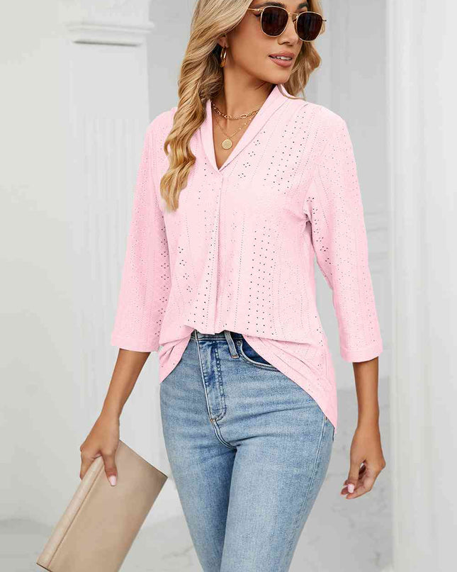 Eyelet Three-Quarter Sleeve Blouse