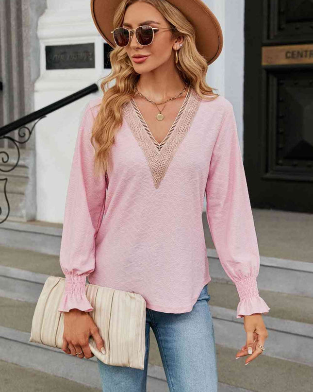 V-Neck Flounce Sleeve Blouse