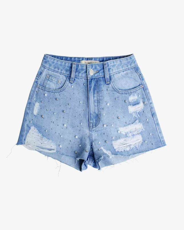Full Size Distressed Bead Denim Shorts