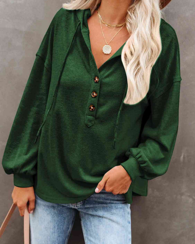 Buttoned Drop Shoulder Hoodie
