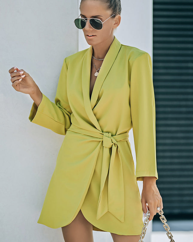 Belted Shawl Collar Blazer Dress