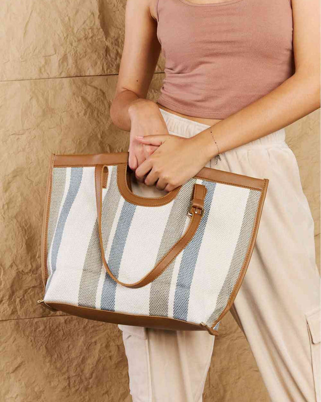 Fame Striped In The Sun Faux Leather Trim Tote Bag