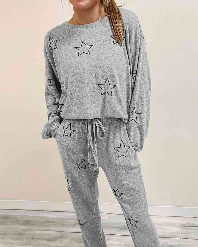 Star Print Long Sleeve Top and Pants Lounge Set